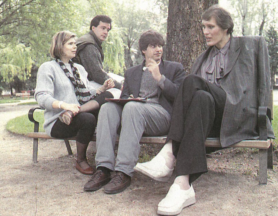 Siendo entrevistada por el actual redactor de Gigantes, Nacho Doria